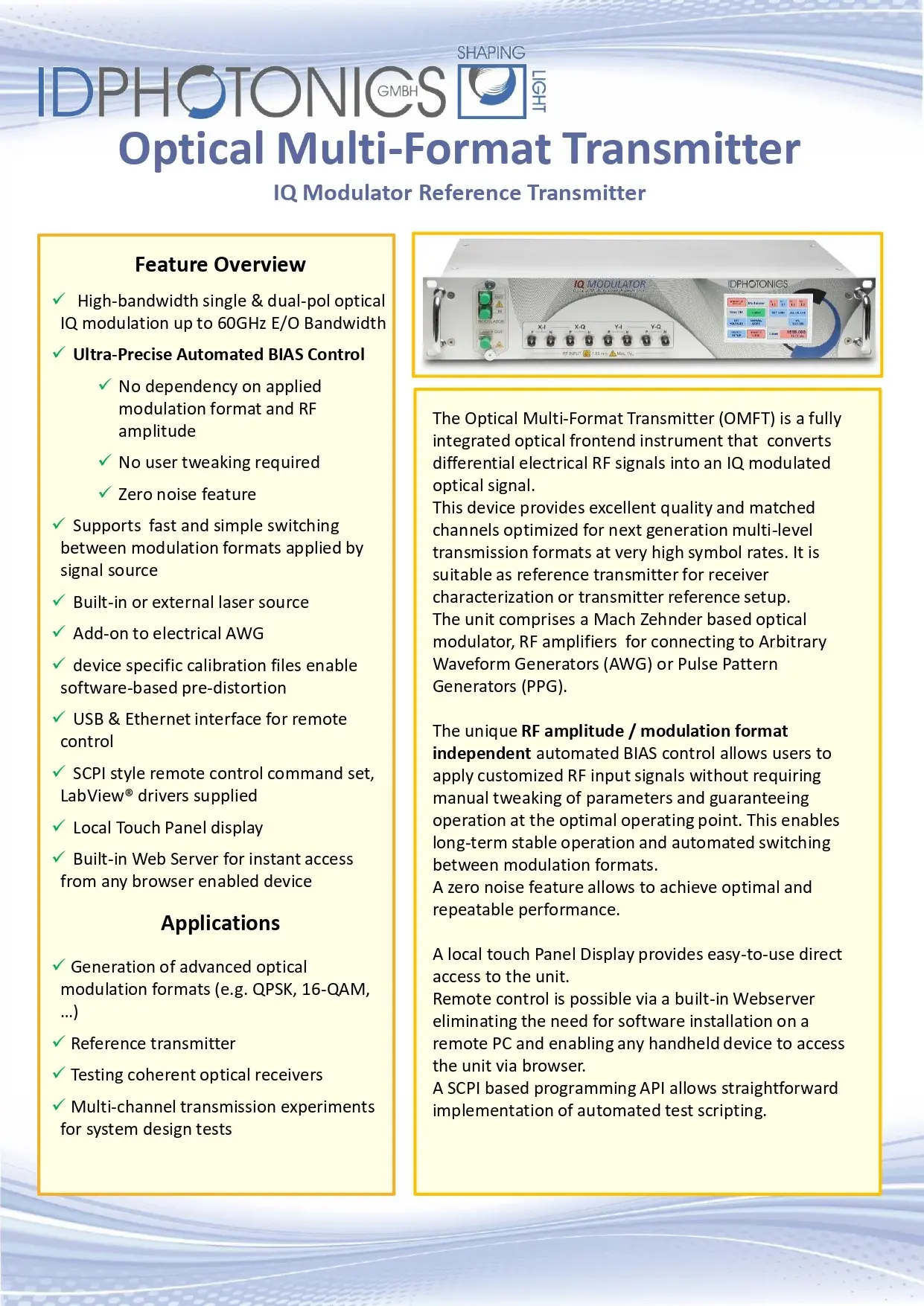 Multiple Format Communication OMFT Optical Multi Format Transmitter – unitedspectrum.in